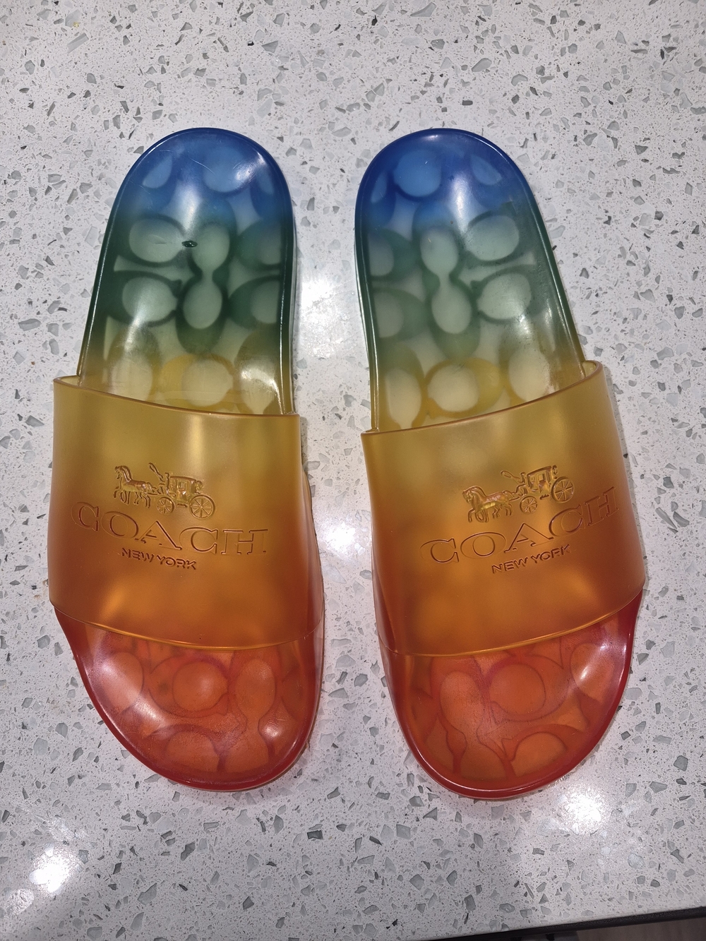Coach Womens Rainbow Ombre Slide Sandals - Blue Green Yellow Orange Red Size 8.5